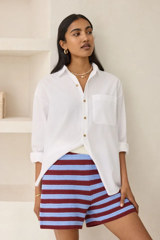 Mara Textures Knit Short Mulberry Stripe