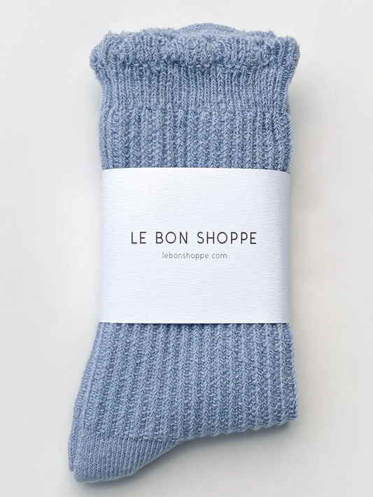 Linen Scallop Socks- Pale Blue