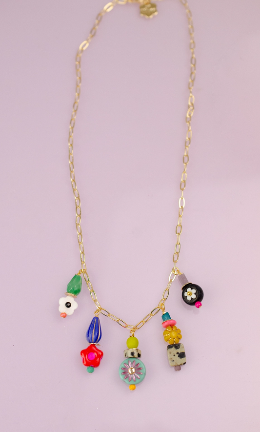 Colourful Beaded Charm Necklace