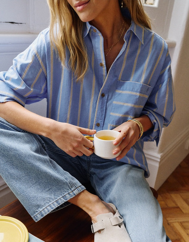 Peta Oversized Shirt - Bay Blue/Butter stripe