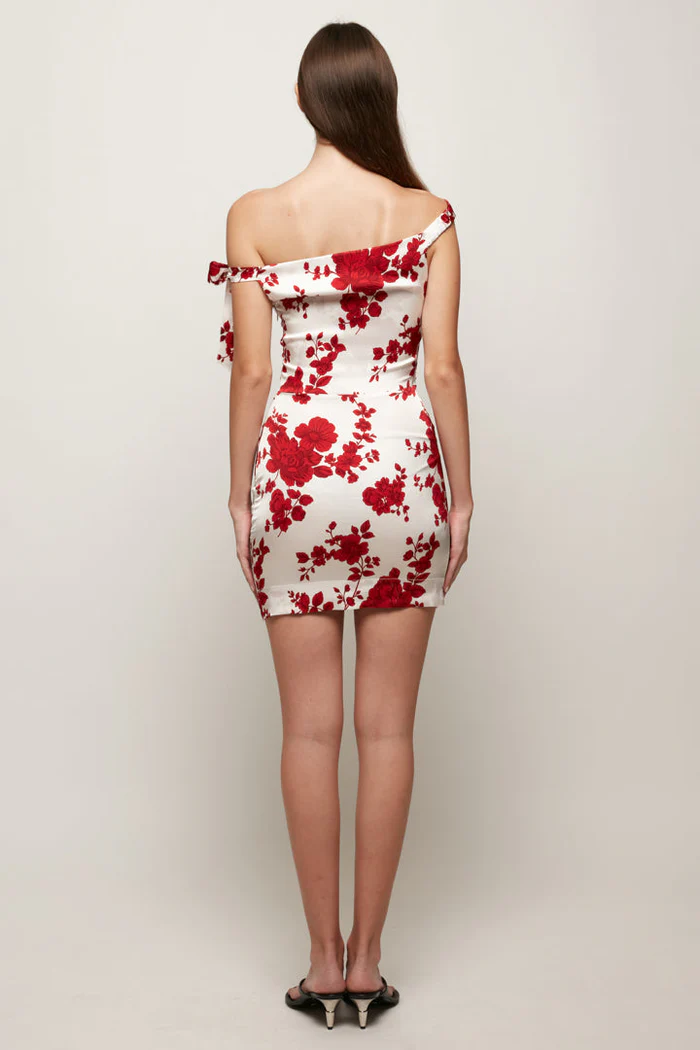 Ruched One Shoulder Mini Red Veil