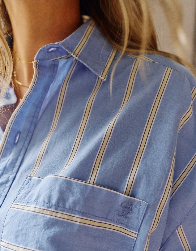 Peta Oversized Shirt - Bay Blue/Butter stripe