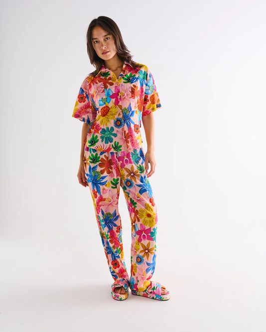 Wild Flowers In Bloom Short Sleeve Shirt & Pant Pyjama Set