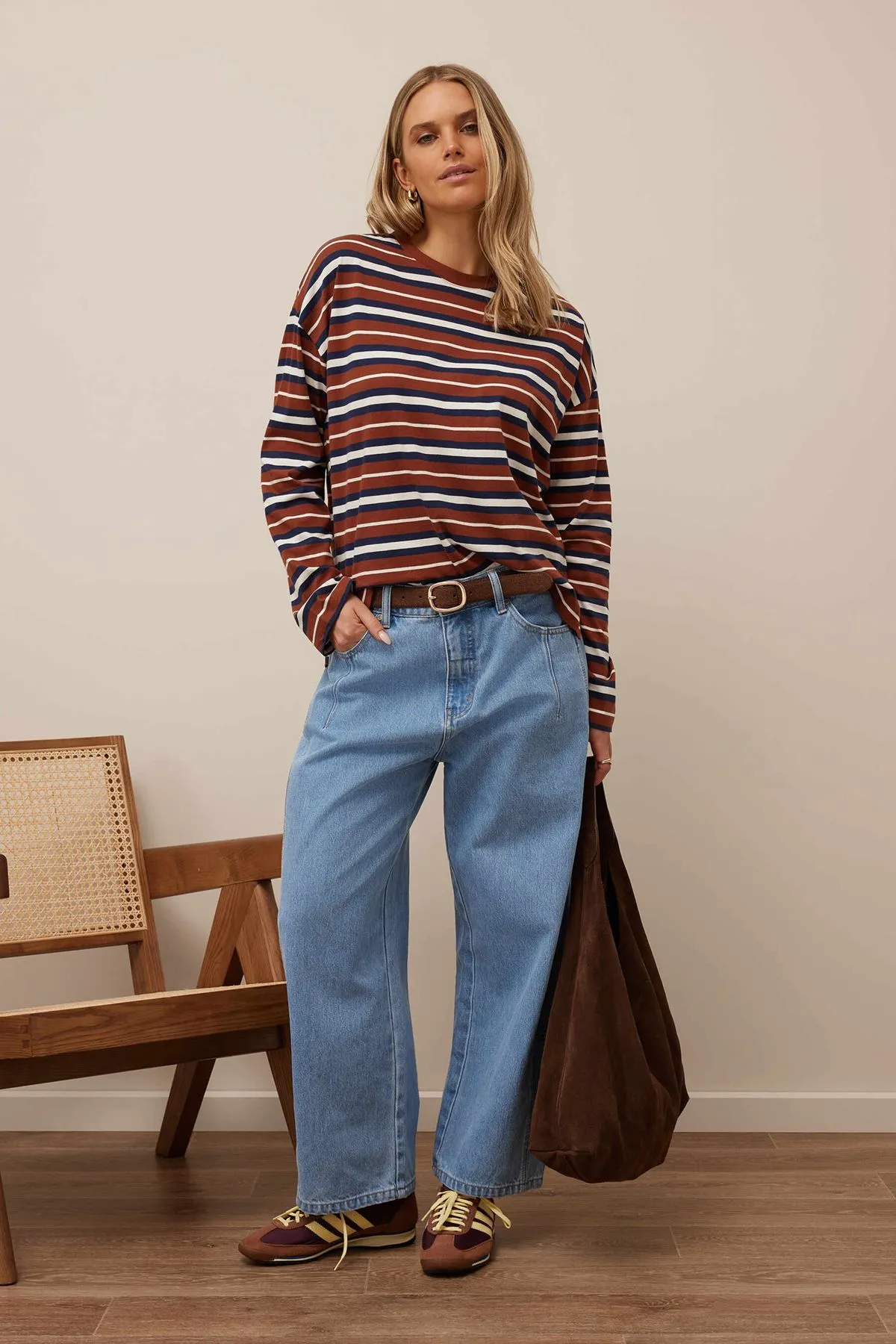 Scout Slouchy Long Sleeve Tee Ginger Navy Stripe