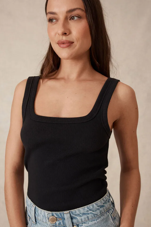Zeal Contour Rib Square Neck Tank Black