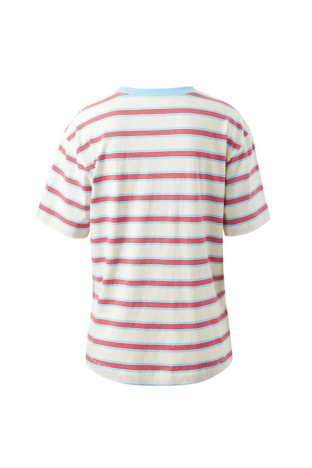 Stevie Slouchy Tee Milk Fresh Blue Red Stripe