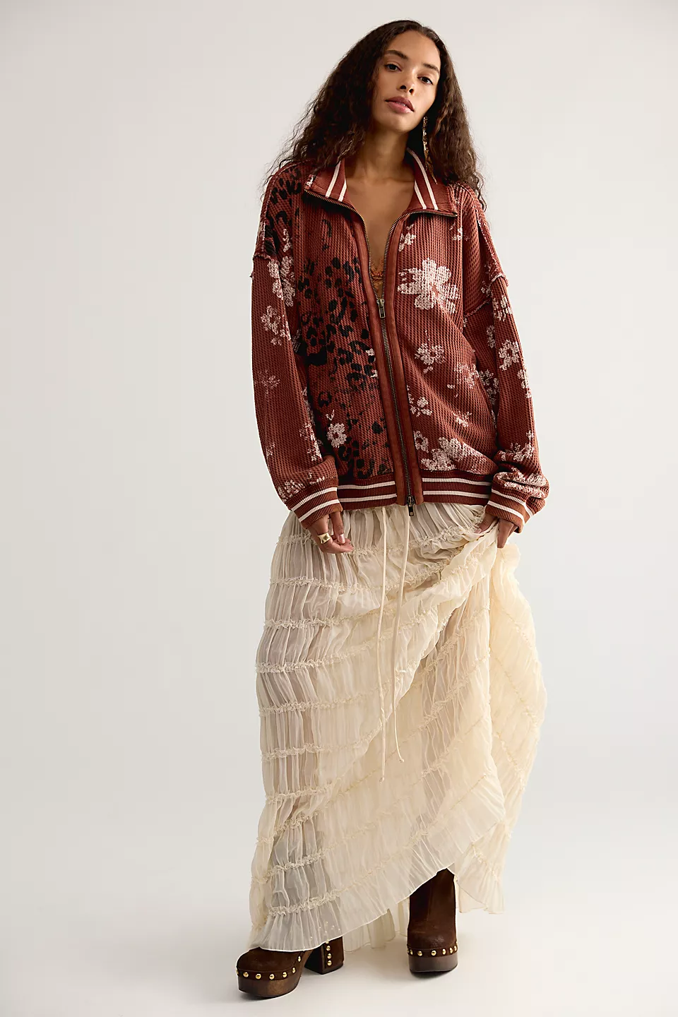 We The Free Print Mix Zip-Up Cardi