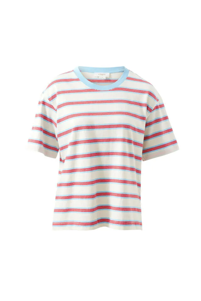 Stevie Slouchy Tee Milk Fresh Blue Red Stripe