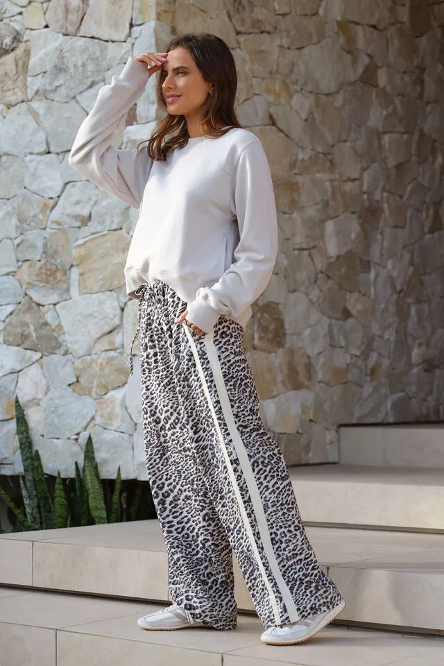 Relaxed Drawstring Pant Leopard Linen Blend