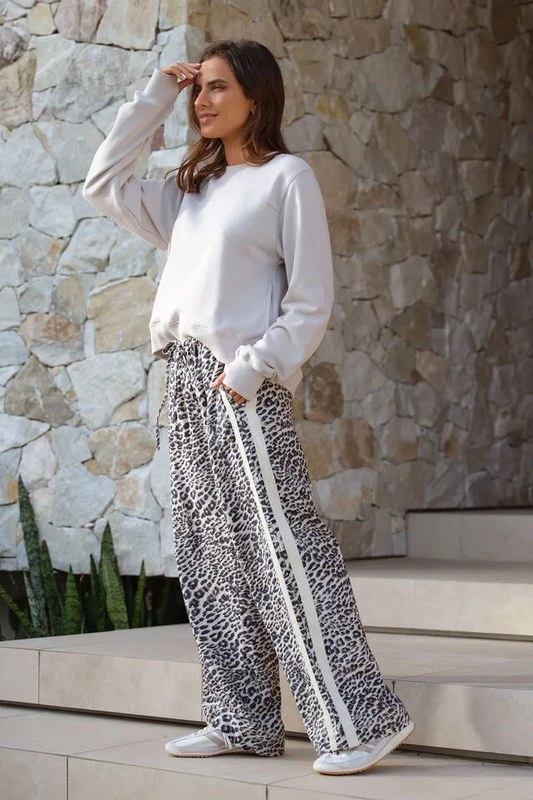 Relaxed Drawstring Pant Leopard Linen Blend