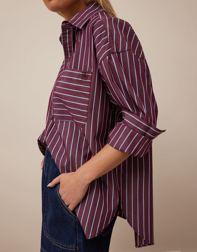 Peta Oversized Shirt - Burgundy Washed Navy