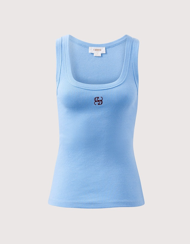Zoe Contour Rib Scoop Tank Powder Blue